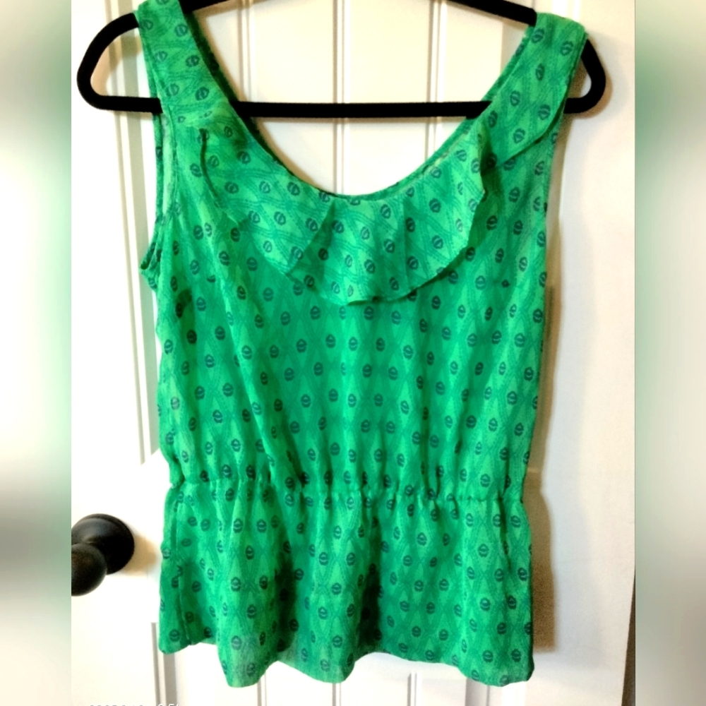 Gap green and blue sleeveless top with ruffled collar